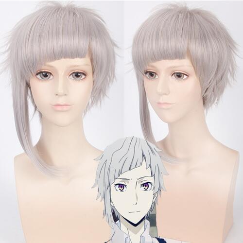 Morematch Bungo Stray Dogs Nakajima Atsushi Short Silver Gray Heat Resistant Cosplay Costume Wig+Wig Cap