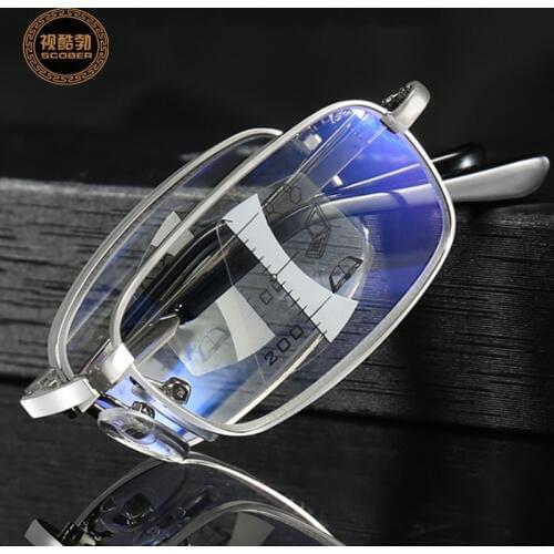 2019 Progressive multifocal folding reading glasses men smart zoom reading glasses women far near sight anti-blue with case