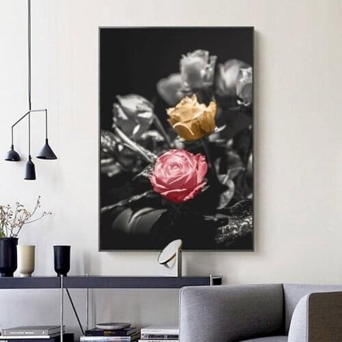 Nordic Black White Rose Canvas Painting Wall Art Pictures For Living Room Modern Home Decoration For Bedroom Posters And Prints