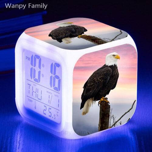 Raptor Eagle Alarm Clock 7 Color LED Glowing Digital Clock Kids Birthday Gift Multifunction Flash Electronic Watches Clock