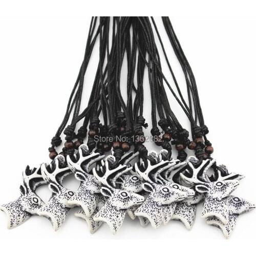 Wholesale lots 12pcs Yak Bone Carved Lucky Christmas Reindeer Pendant Deer Head Necklace Choker gift MN525