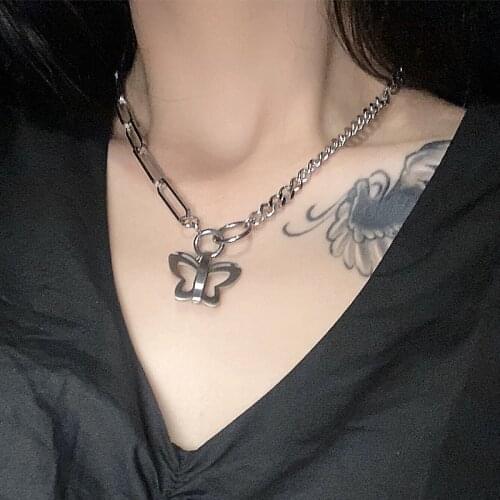 Butterfly Punk Necklace For Women Pendant Hollow Asymmetry Choker Creative Wedding Elegant Jewelry 2021 New Fashion Trendy