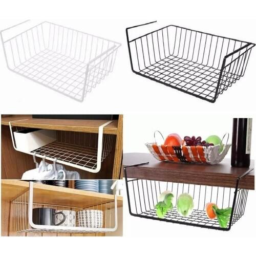Hanging Under Shelf Storage Iron Mesh Basket Cupboard Cabinet Door Organizer Rack Closet Holders Storage Basket Rack Organizer