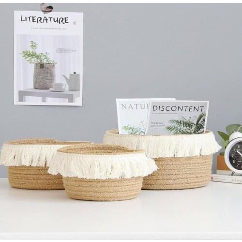 Portable Durable Storage Basket Natural Anti-deform Jute Handmade Snacks Organizer Basket panier rangement корзины для хранения