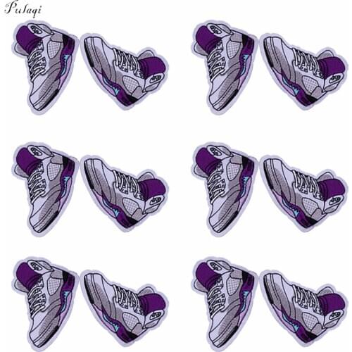 Pulaqi Cartoon Basketball Shoes Patch Anime Embroidered Canvas Iron On Patches For Clothes Sticker On Jeans Appliques F