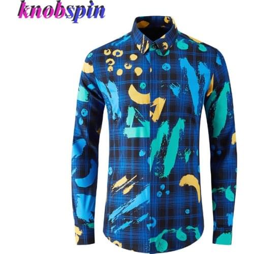 New Graffiti Male Shirts Luxury Long Sleeve Printed Casual Mens Dress Shirts Fashion Slim Fit Party Man Shirts Plus Size 4xl