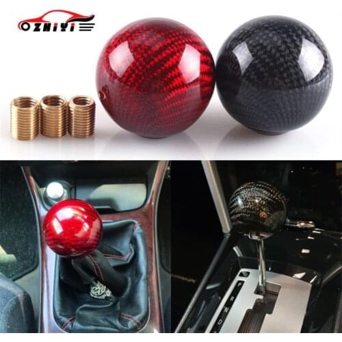 Universal Car Gear Shift Knob Round Ball Shape Carbon Fiber Shifter Lever Refit Accessories M8X1.25/M10X1.25/M10X1.5 Adapter
