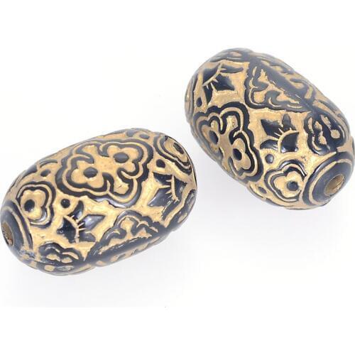 Miasol 20 Pcs/Lot 27X17mm Vintage Plating Acrylic Stripe Big Oval Antique Design Spacers Charms Beads For Diy Jewelry Making