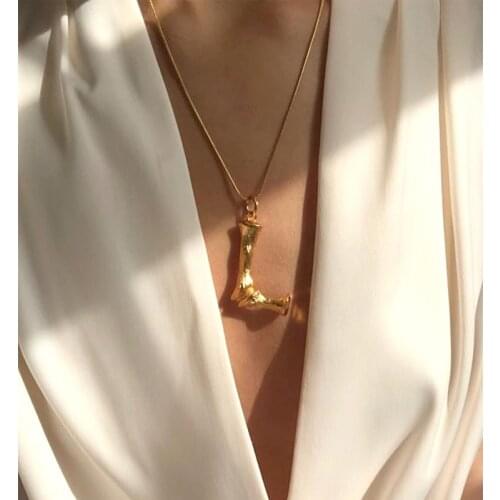 High-end customization Large 26 English letters bamboo necklace exaggerated personality short clavicle chain long sweater chain