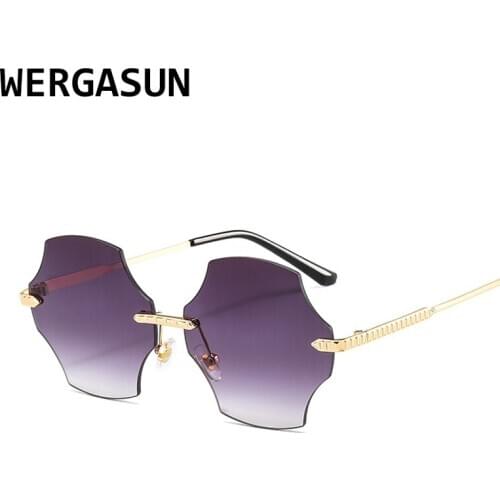 WERGASUN Vintage Rimless Sunglasses Women Men Luxury Brand Designer Sun Glasses Men Big Frames Retro Oversized Eyeglasses