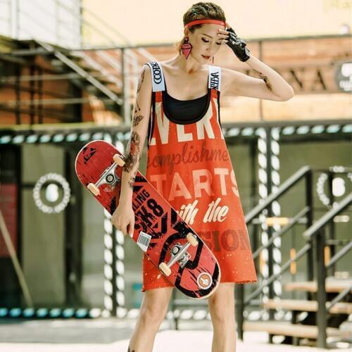 TREND-Setter 2018 Summer BF Style Orange Top Women Loose Letter Vest Hip Hop Long Tops