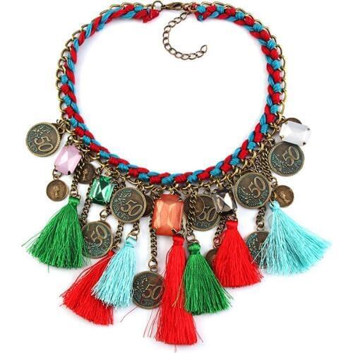 Coin Ethnic Tassel Necklace For Women Collar Power Choker Bohemian Vintage Statement Necklace
