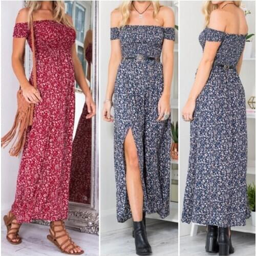 Women Maxi Dress Elegant Ladies Dresses Split High Cut Dress Summer Fashion Floral Bodycon Off Shoulder Club Party Long Dresses