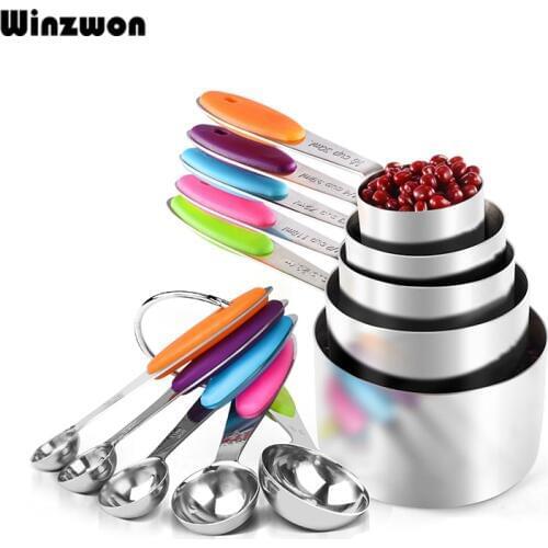 10Pcs Stainless Steel Measuring Spoons Cups Scoop Food Grade Measuring Spoon Set Silicone Handle Kitchen Measuring Tool