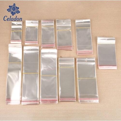 100pcs 3 Size Transparent Clear Self-Adhesive Plastic Storage Bag with Hang Hole OPP Poly Pack Bag Retail Packaging Pouch Bag