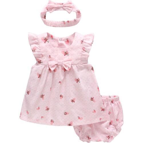 Vlinder Baby Girl Dress Baby girl clothes Pure Cotton Fruit Painting Dress Set Newborn Short Sleeves Infant Dresses 3pcs set