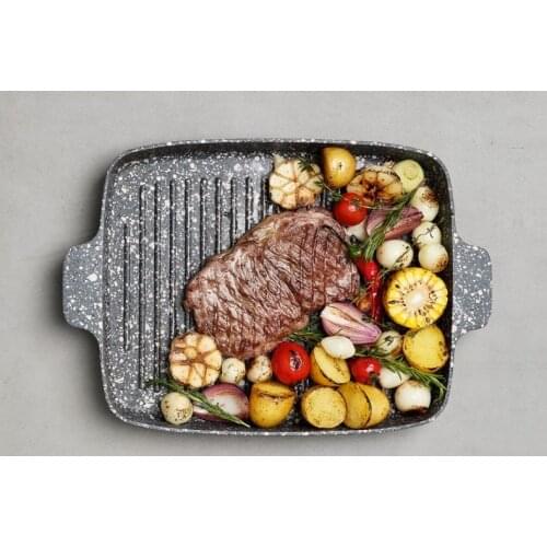 3Layer extra reinforcement granit casting &aluminum body30x25 cm GrillPan grey