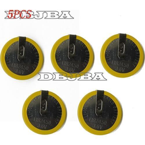 5pack NEW LIR2450 3.6V 120mah button rechargeable lithium batteries battery 2450 charging Li-ion battery with DIP2 leg feet