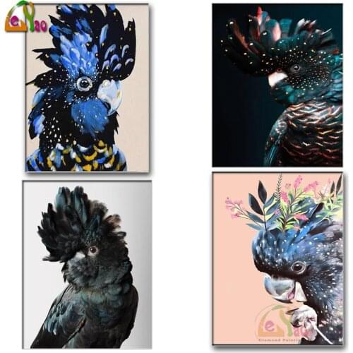 5D Diy Australia bird diamond painting black cockatoo wall art diamond mosaic blue parrot bird art picture for living room decor