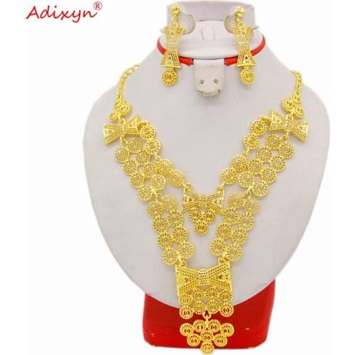 Adixyn 24K gold Color Necklace Earrings Dubai Jewelry set for women jewelry Hawaiian Bridal Wedding Gifts N06201