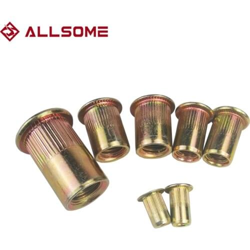 ALLSOME Carbon Steel Rivet Nuts Flat Head Insert Nutsert Threaded Rivetnut M3 M4 M5 M6 M8 M10