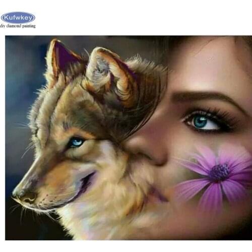 Diamond embroidered rhinestone diamond mosaic Beauty and wolf diy 5d diamond painting accessories needlework home decoration