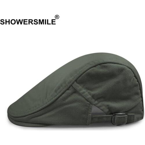 SHOWERSMILE Mens Beret Cotton Adjustable Army Green Flat Cap Women Solid Vintage Colorful Ivy Cap Summer Breathable Duckbill Cap