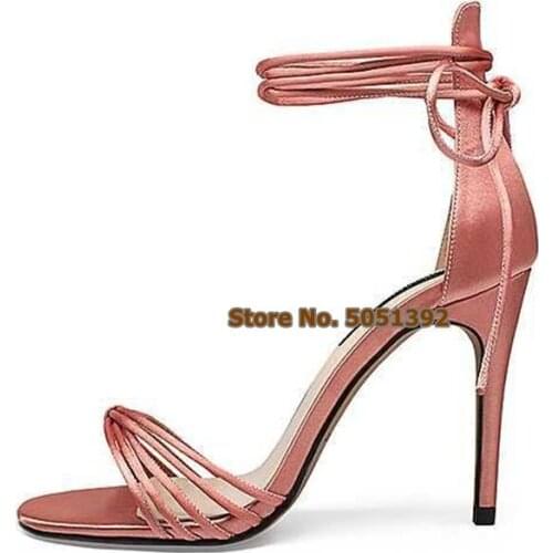 Lace-up Thin High Heel Sandals Open Toe Elegant Ankle Strap Suede Bow-Knot Sweet Plus Size Banquet Dress Shoes