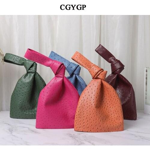 Ladies Ostrich Pu Leather Knot Bag Luxury Handbags Women Bags Designer Female Hobos Triangle Evening Party Bag Colorful Handbags