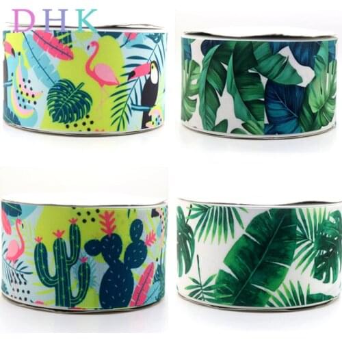 DHK 3'' 5yards tropical cactus leaf printed grosgrain Ribbon Accessory hairbow headwear decoration Wholesale OEM 75mm C1565