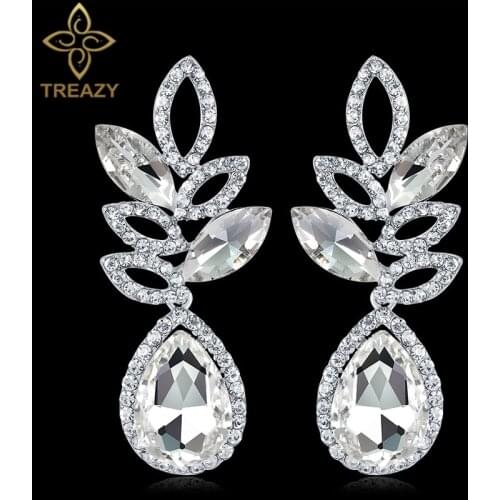 TREAZY Elegant Leaf-shape Crystal Bridal Earrings Fashion Statement Big Drop Earrings for Women 2018 NEW Wedding Party Jewelry