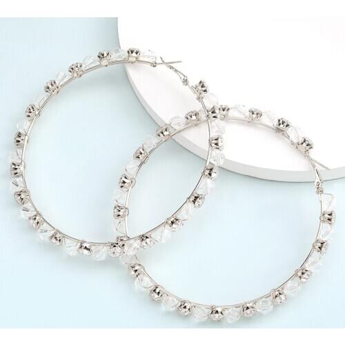 European And American New Style Hollow Round Alloy Inlaid Rhinestone Crystal Earrings