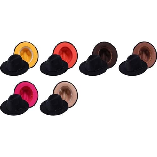 Autumn Winter Womens Men Felt Hat Fedoras Big Brim Hats For Women British Style Vintage Church Hats Lady Flat Brim Jazz Cap