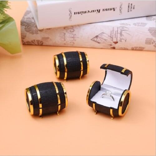 Flocking Cartoon Creative Ring Box Golden Edge Beer Barrel Box Shape Jewelry Earnail Ring Box