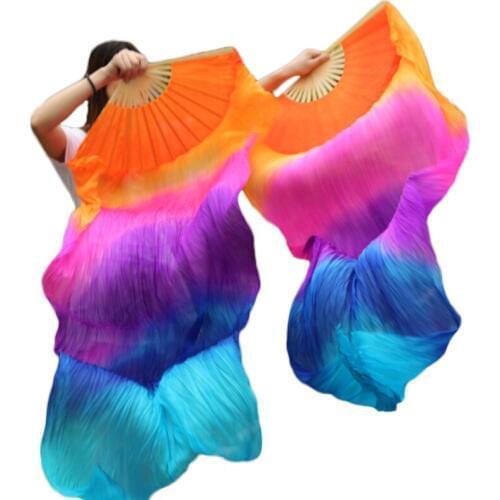 Hits 2018 High selling women Quality Silk Belly Dance Fan Dance 100% Real Silk Veils5colorful veil one-pair 180*90 cm