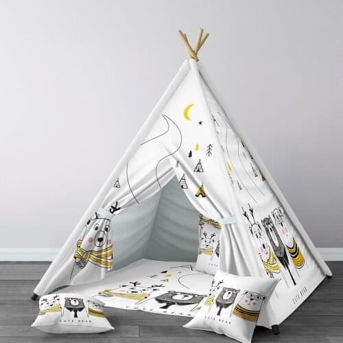 Play Tent for Kids Wigwam Portable Indoor Playground Tents Children Bedrooms White Three Cute Bear Model 056