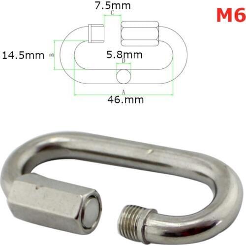M6 Stainless Steel 316 Carabiner Quick Link Chain Rope Connector Buckle Locked Hook work of limits of 400KGS 8pcs pack
