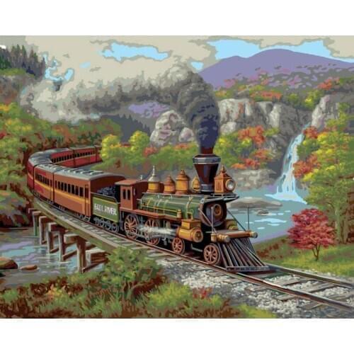 GATYZTORY Moving Trains Diy Painting By Numbers Art Drawing On Canvas Frameless Home Decoration Unique Gift