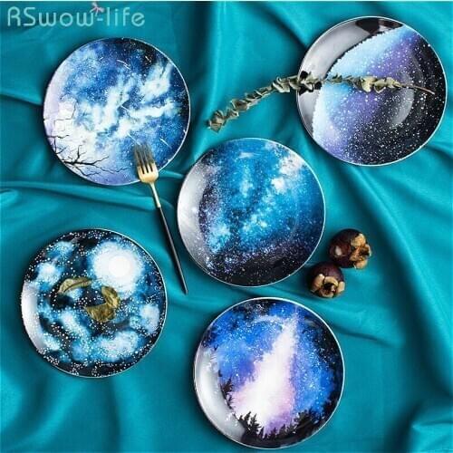 Nordic Style Ceramic Star Sky Plate Breakfast Dessert Fruit Wedding Banquet Plates Home Decoration Serving Dish Kitchen Tools