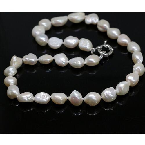 Classic Fashion White Natural Cultured Freshwater Irregular Pearl Beads 12-14mm Charms Wedding Party Necklace 18inch B1456