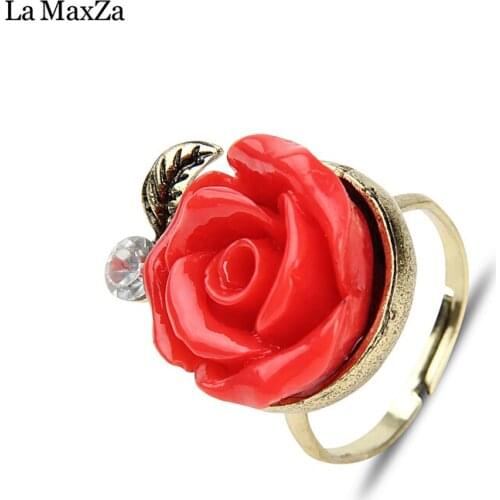 La MaxZa Fashion New Gothic Style Vintage Rose Flower Ring for Women Unique Retro Crystal Best Christmas Gift