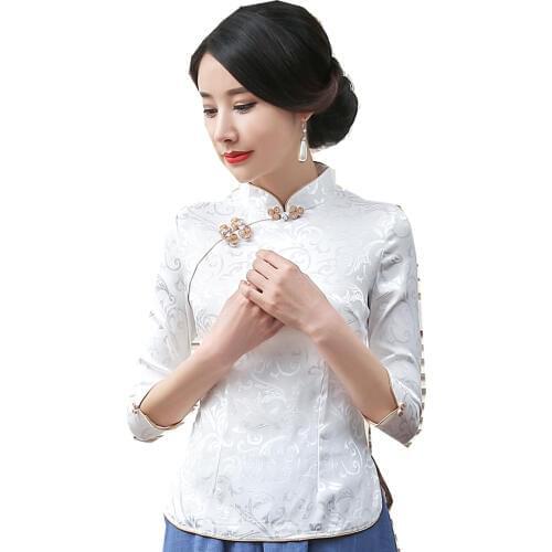 Shanghai Story New Sale traditional Qipao top half Sleeve cheongsam top traditional Chinese Linen Top Linen blouse top