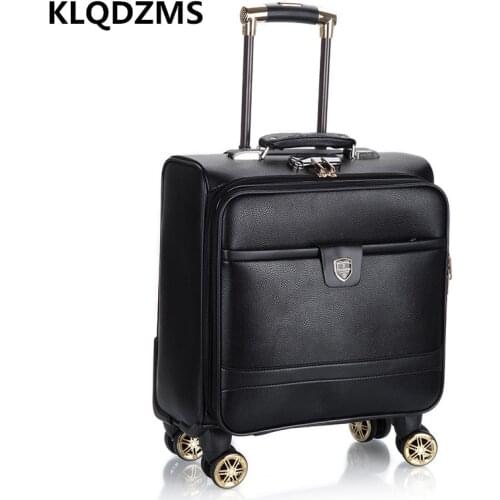 KLQDZMS Fashion Trolley Luggage Bag 18 Inch PU Mens Business Travel Boarding Suitcase Spinner Rolling Luggage