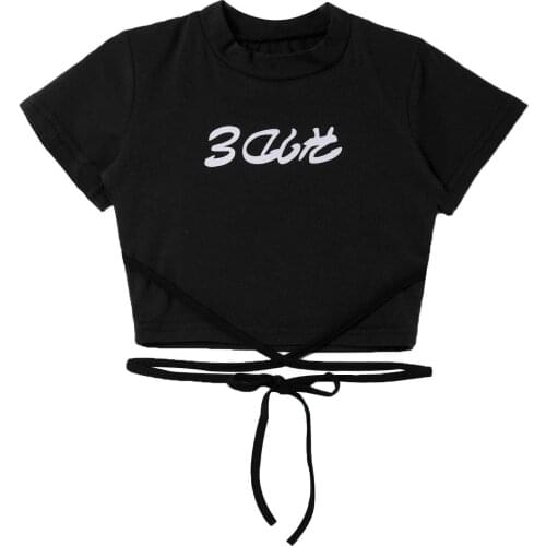 Fashion Hiphop Jazz Modern Dance Top Kids Girls Dancewear Round Neck Short Sleeves Letters Print Sport Crop T-shirt Dance Tops