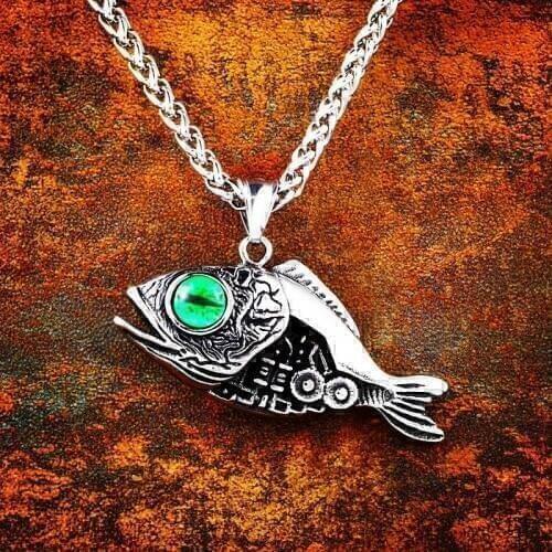 Beier 316L stainless Norse Vikings Mens Goldfish Hooked 3D Fish Pendant With evil eye kolye Necklace fashion Jewelry Lhp093