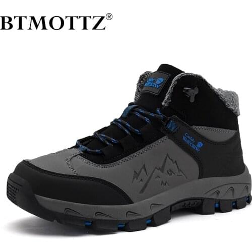 Winter Mens Warm Snow Boots Leather Waterproof Leisure Shoes Mens Outdoor Climbing Hiking Sneakers Non-slip Rubber Ankle Boots