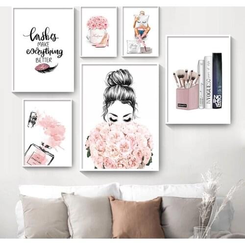Small Size Nordic Wall Art HD Inkjet Canvas Painting Girl Poster Simple Perfume Book Picture Modern Beauty Salon Shop Decoration