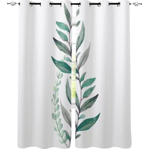 Small Fresh Plant Leaves Green Curtains For Kids Boy Girl Bedroom Living Room Curtains Custom Drape Kitchen Window Curtains