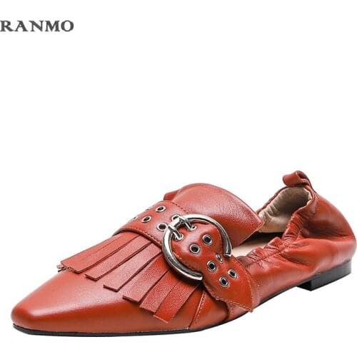 2021 Spring New Fashion Women Flat Shoes Newest Spring Genuine Leather Shoes for Women Concise Office Lady Party Women Shoes
