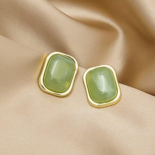 New Vintage Korean Fashion Enamel Square Glaze Stud Earrings For Women Beautiful Simple Geometric Resin Earrings Trendy Jewelry
